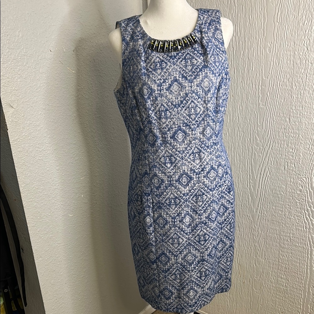Etcetera Blue and White Geometric Mini Dress